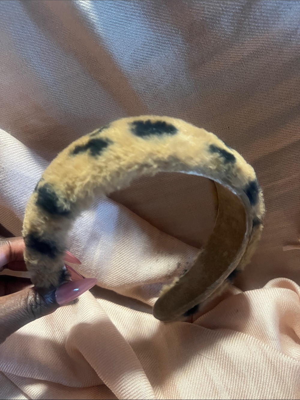 Fuzzy Leopard Print Kids Headband - Tan & Black